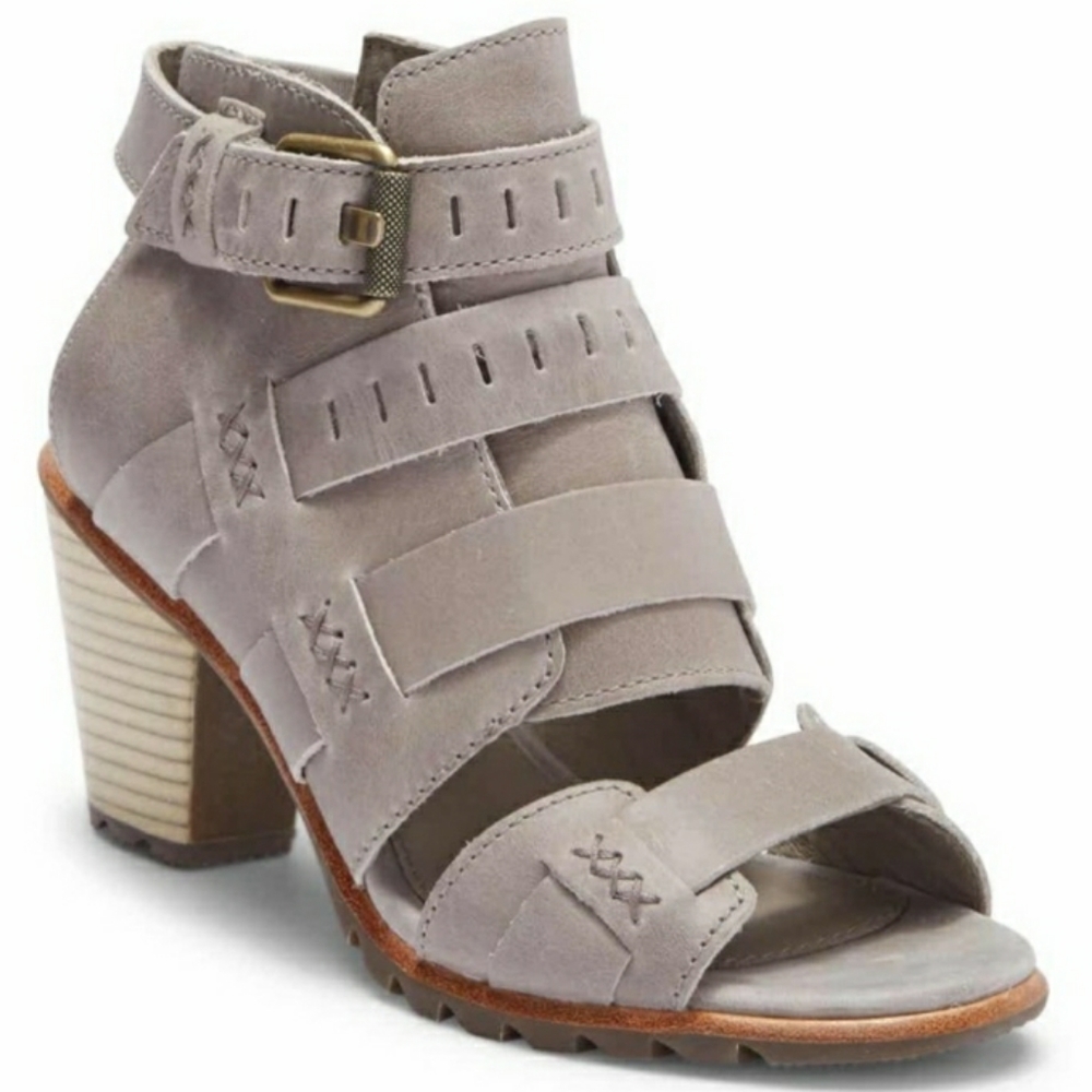 Sorel Nadia Buckle Heels Kettle Grey Leather Shoes